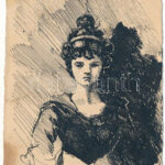 1921 Kézzel rajzolt hölgy művészlap / Hand-drawn lady art postcard. artist signed (lyuk / hole)