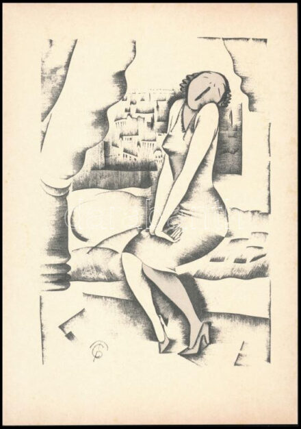 Molnár C. Pál (1894-1981): Ásító. Kis szériás ofszet, papír, kissé foltos, 29,5×21 cm