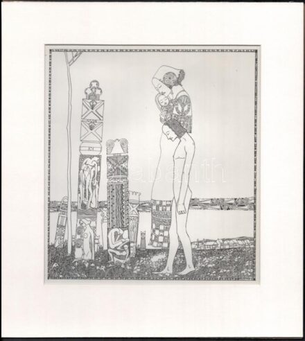 Kozma Lajos (1884-1948): Család, cinkográfia, papír, jelzett a cinkográfián, paszpartuban, 23×20 cm