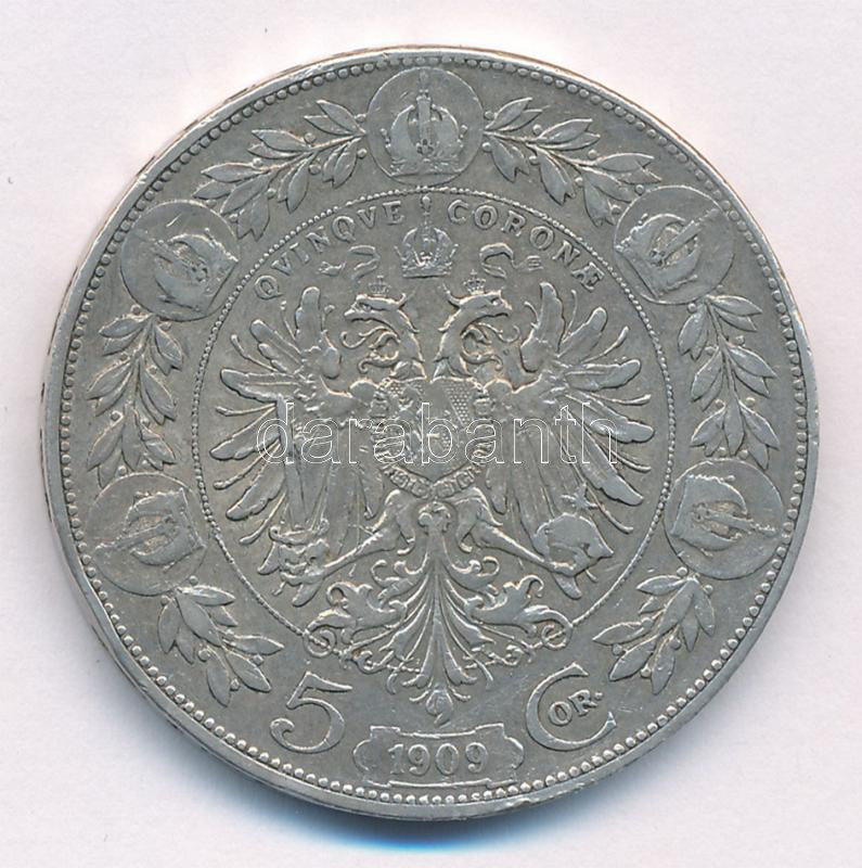 Ausztria 1909. 5K Ag 'Ferenc József' T:2- ph. Austria 1909. 5 Corona Ag 'Franz Joseph' C:VF edge error Krause KM#2814 - Image 2