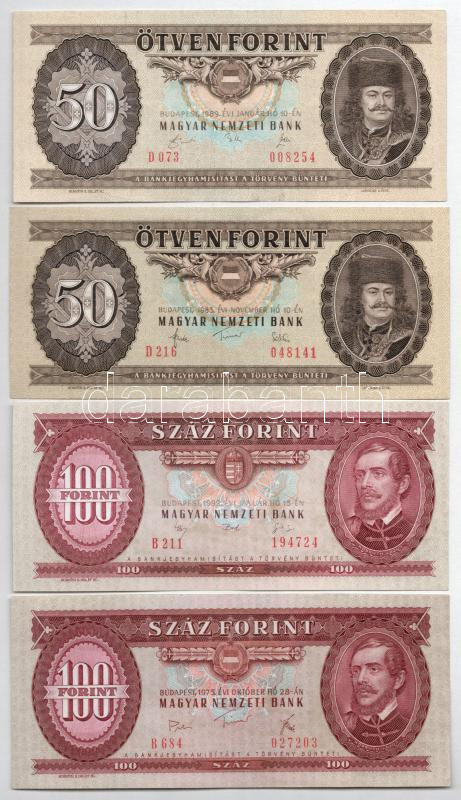 1975. 100Ft + 1983. 50Ft + 1989. 50Ft + 1992. 100Ft T:III szép papír