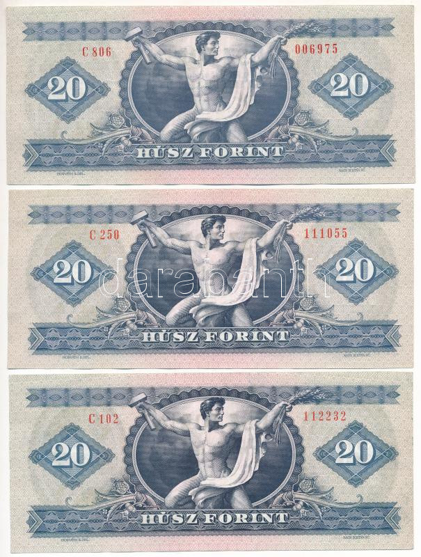 1975. 20Ft (3x) T:III közte szép papír Adamo F16 - Image 2