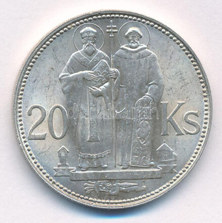 Szlovákia 1941. 20K Ag 'Cirill és Metód' T:1-,2 ph. Slovakia 1941. 20 Korun Ag 'St. Kyrill and St. Methodius' C:AU,XF edge error Krause KM#7.1