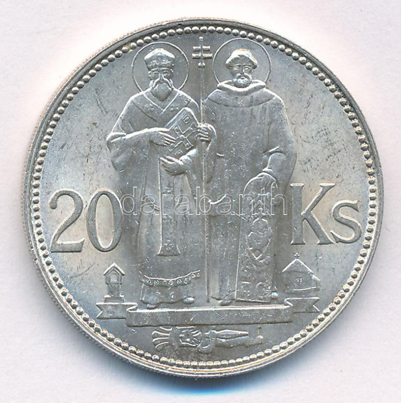 Szlovákia 1941. 20K Ag 'Cirill és Metód' T:1-,2 ph. Slovakia 1941. 20 Korun Ag 'St. Kyrill and St. Methodius' C:AU,XF edge error Krause KM#7.1