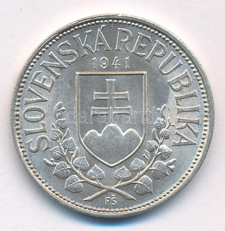 Szlovákia 1941. 20K Ag 'Cirill és Metód' T:1-,2 ph. Slovakia 1941. 20 Korun Ag 'St. Kyrill and St. Methodius' C:AU,XF edge error Krause KM#7.1 - Image 2