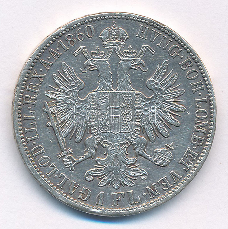 Ausztria 1860A 1Fl Ag 'Ferenc József' T:2 kis ph. Austria 1860A 1 Florin Ag 'Franz Joseph' C:XF small edge error Krause KM#2219 - Image 2