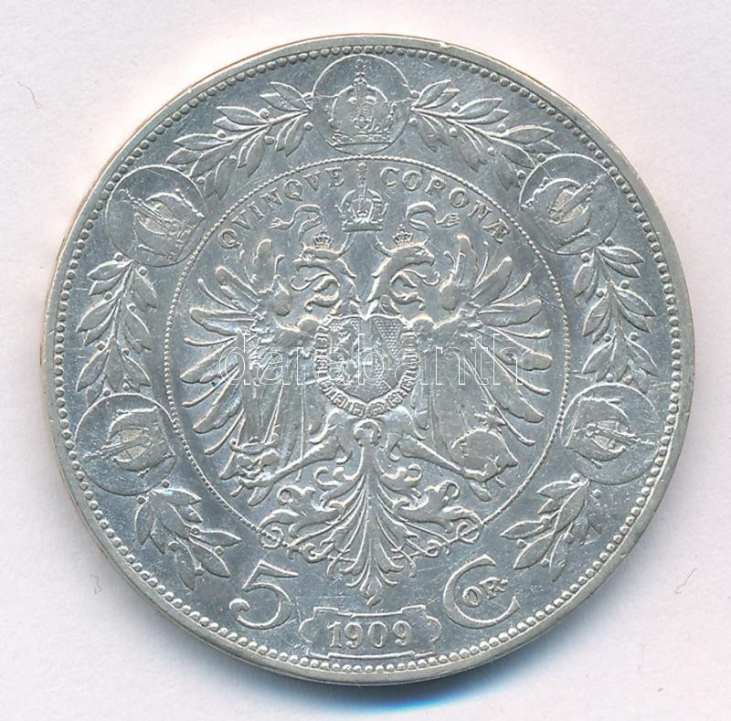 Ausztria 1909. 5K Ag 'Ferenc József' T:2,2- Austria 1909. 5 Corona Ag 'Franz Joseph' C:XF,VF Krause KM#2813 - Image 2