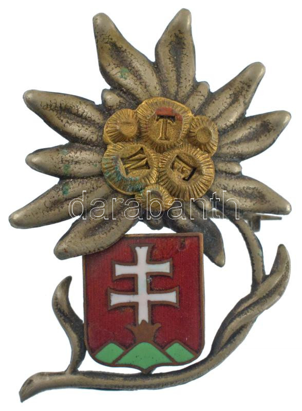 ~1930. 'MTE (Magyar Turista Egyesület)' zománcozott fém jelvény, 'JEROUSCHEK BPEST SEMMELWEIS U. 7' gyártói jelzéssel (44x33mm) T:1- kis patina / Hungary ~1930. 'MTE (Hungarian Tourist Association)' enamelled metal badge, with 'JEROUSCHEK