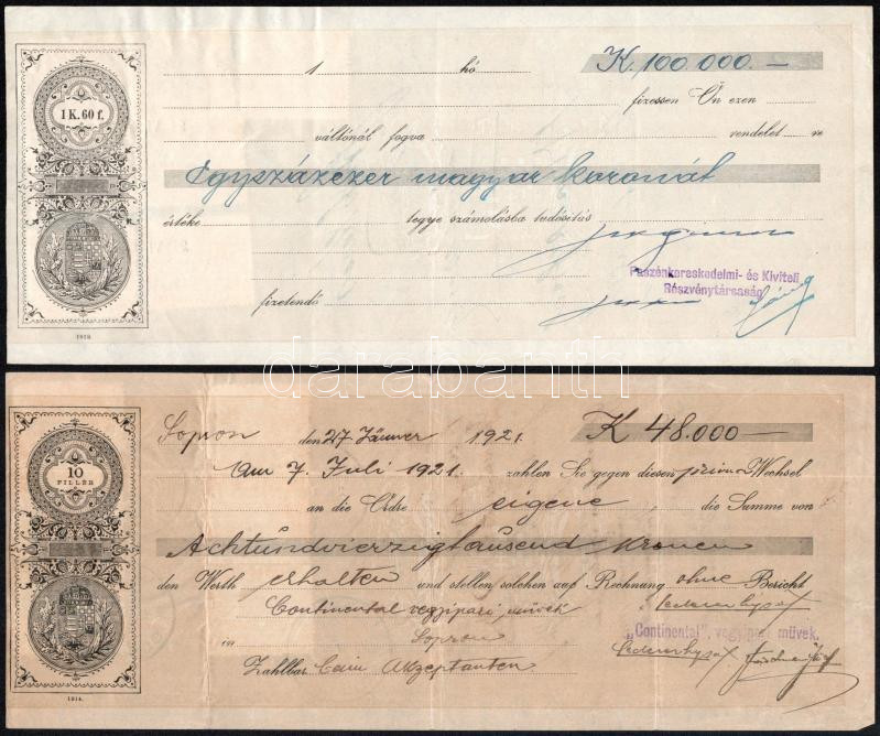 1921 Sopron 2 db váltó nagy értékű okmánybélyegekkel: 298,4 K + 149,5 K - Image 2