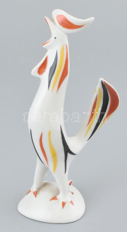 Hollóházi 'art deco' kakas figura (terv: Török János). Kézzel festett, jelzett, kis mázhibával, m: 14,5 cm