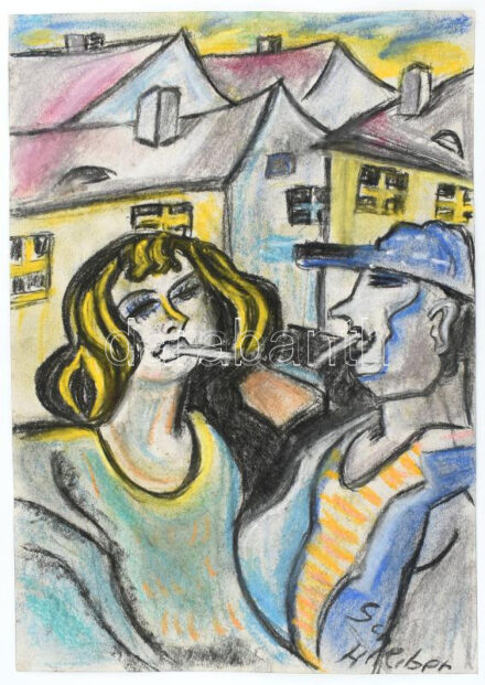 Scheiber H jelzéssel: Cigarettázók. Pasztell, papír. 42x29,5 cm