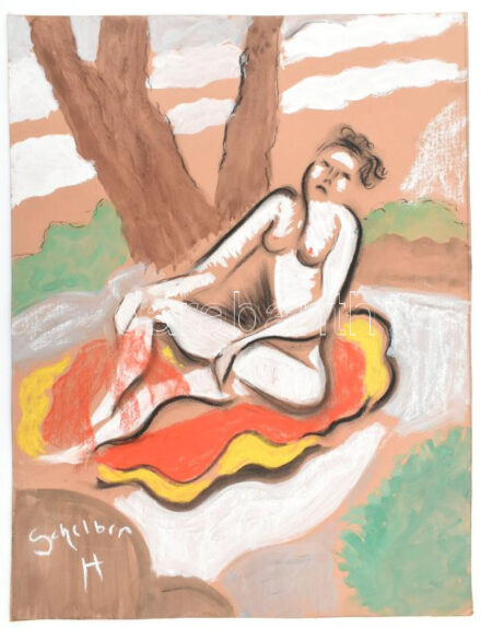 Scheiber H jelzéssel: Női akt. Vegyes technika, karton. 44x33,5 cm