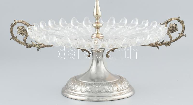 Szecessziós asztalközép, fém, üveg, kopásnyomokkal, m: 31 cm - Image 2
