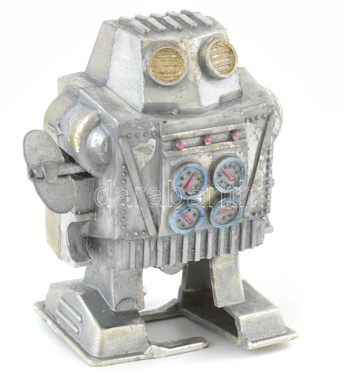 Szovjet műanyag robot, működik, kopott, m: 9 cm