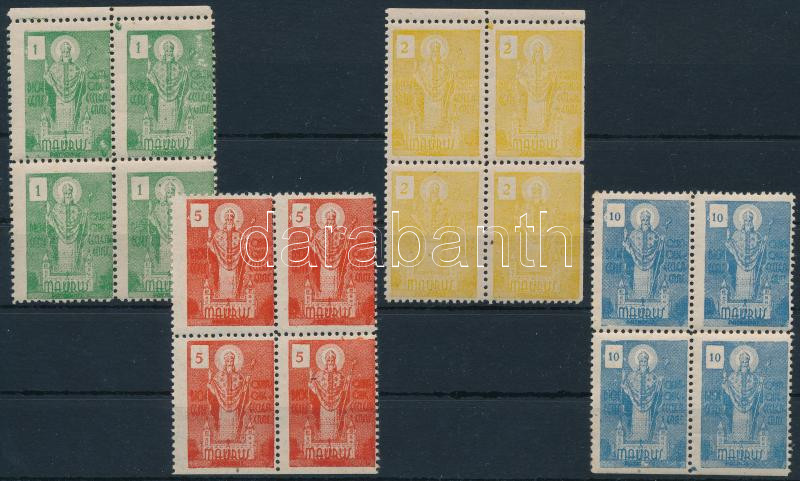 1930 Maurus egyházi illetékbélyeg 4 klf négyestömb