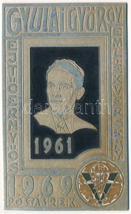 1969. 'Gyulai György Emlékverseny - ejtőernyős 1969 Póstás R.E.K.' festett AL plakett (100x60mm) T:2