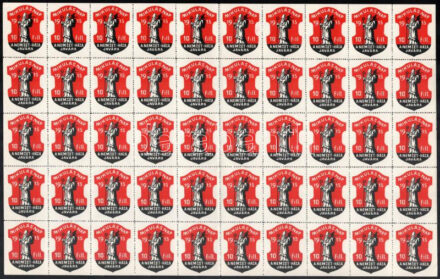 1915 Mikulás nap 10f segélybélyeg hajtott teljes ív / charity stamp folded complete sheet