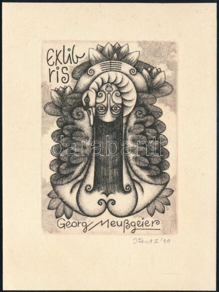 Feszt László, ifj. (1957- ): Ex libris Georg Meußgeier, 1990. Rézkarc, papír, jelzett, 11×8 cm