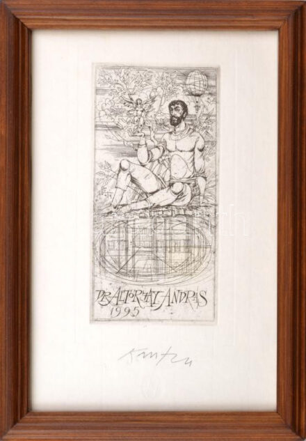 Kass János (1927-2010): Dr. Altorjay András, 1995. Rézkarc, papír, jelzett. Üvegezett fa keretben. 19×9,5 cm