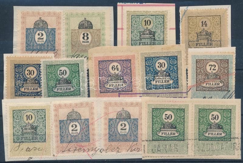 1901-1903 14 db illetékbélyeg kivágásokon