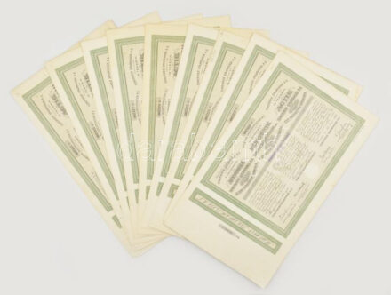 Szerbia / Temerin 1921. 'Temerini Takarékpénztár R.T.' részvénye 100K-ról, bélyegzésekkel, szárazpecséttel, néhány szelvénnyel (9x), sorszámkövetők és közeli sroszámokkal T:I- fo. Serbia / Temerin 1921. 'Temerin Savings Bank'