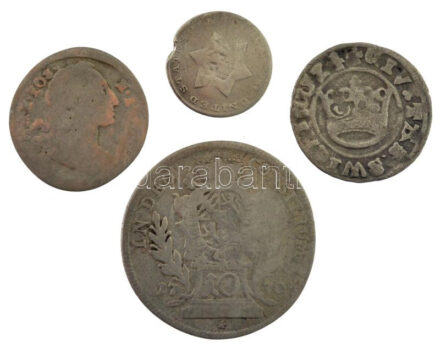 4db-os vegyes Ag érmetétel, közte Német Államok / Bajorország 1770. 10kr Ag 'III. József Miksa' + Amerikai Egyesült Államok 185? 3c Ag T:3,3- 4pcs mixed Ag coin lot within German States / Bavaria 1770. 10 Kreuzer Ag 'Joseph Maximilian