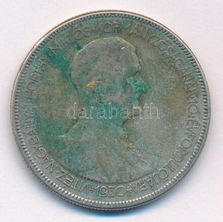 1930. 5P Ag 'Horthy jobbra' T:3 patina Adamo P8