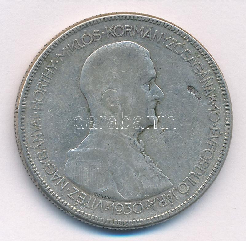 1930. 5P Ag 'Horthy jobbra' T:3 patina, ü. Adamo P8