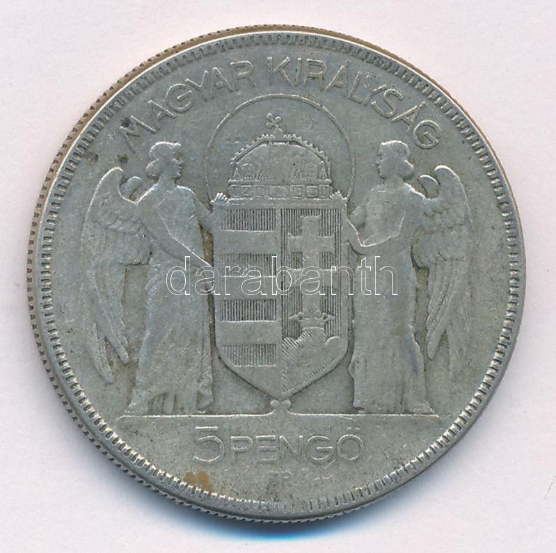 1930. 5P Ag 'Horthy jobbra' T:3 patina, ü. Adamo P8 - Image 2