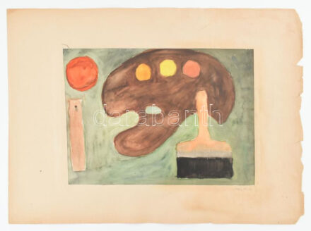 Nagy Lajos (?-), XX. közepe: Festőpaletta. Akvarell, papír. Jelzett a paszpartun. 27,5x39 cm