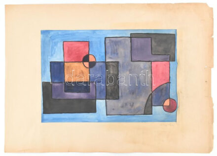 Nagy Lajos (?-), XX. közepe: Geometria. Akvarell, papír. Jelzett a paszpartun. 27x40cm