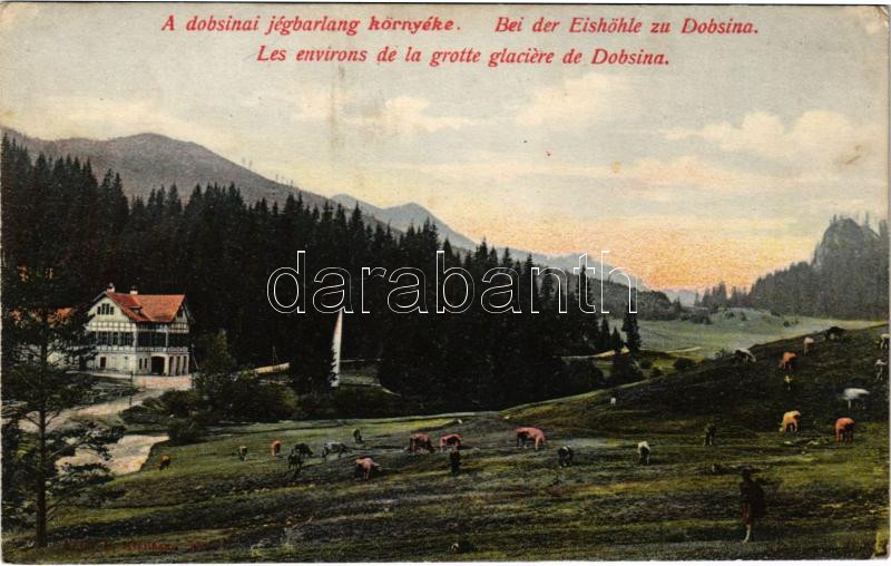 Dobsina, Dobschau; Dobsinai jégbarlang, Barlang szálloda. Fejér E. kiadása / Bei der Dobschauer Eishöhle / Dobsinská ladová jaskyna / ice cave, hotel (EK)