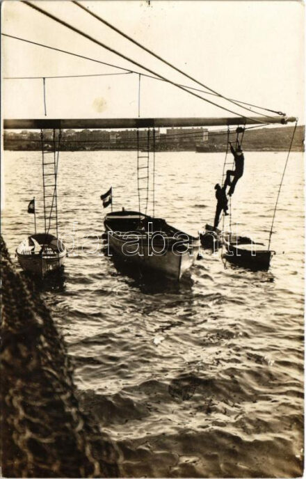 Osztrák-magyar haditengerészet matrózai kötélhágcsón másznak fel a hadihajóba / K.u.K. Kriegsmarine Matrosen / Austro-Hungarian Navy mariners climbing the Jacob's ladder. photo