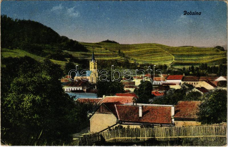 1918 Dobsina, Dobschau; látkép / general view + 'DOBSINA - BÁNRÉVE 50. SZ.' vasúti mozgóposta bélyegző (EK)