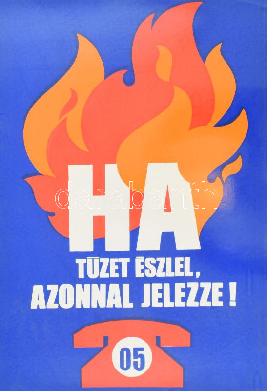 'Ha tüzet észlel, azonnal jelezze!', nagyméretű, retró munkavédelmi tájékoztató plakát, laminált karton, 66x46,5 cm