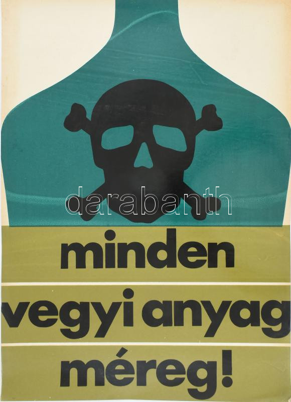 'Minden vegyi anyag méreg!', nagyméretű, retró munkavédelmi tájékoztató plakát, laminált karton, 66x48 cm