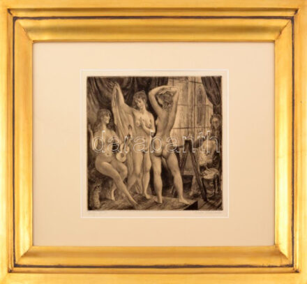 Szabó Vladimír (1905-1991): Öreg festő. Rézkarc, papír, jelzett. Lap széle foltos. Dekoratív, üvegezett fakeretben, 25×27 cm