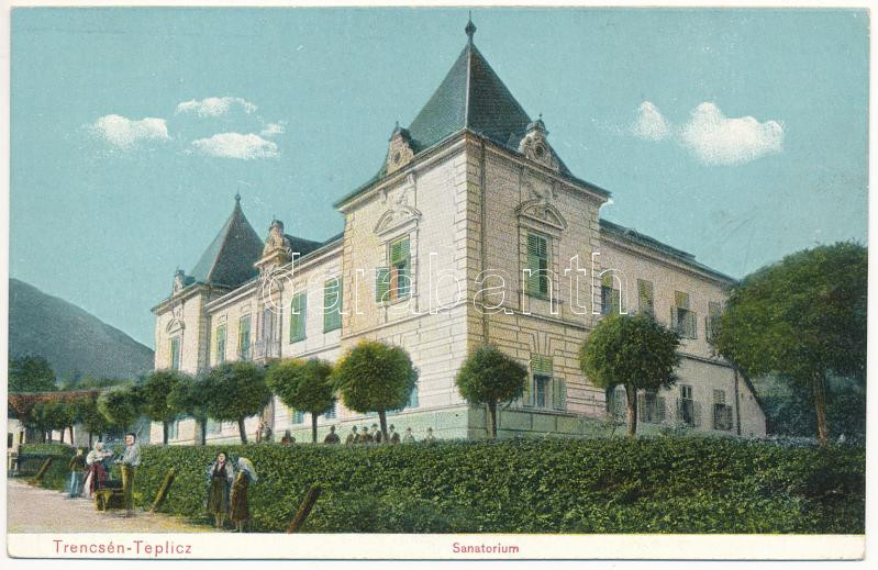 Trencsénteplic, Trencianske Teplice; Szanatórium. Wertheim Zsigmond kiadása / sanatorium (ázott / wet damage)