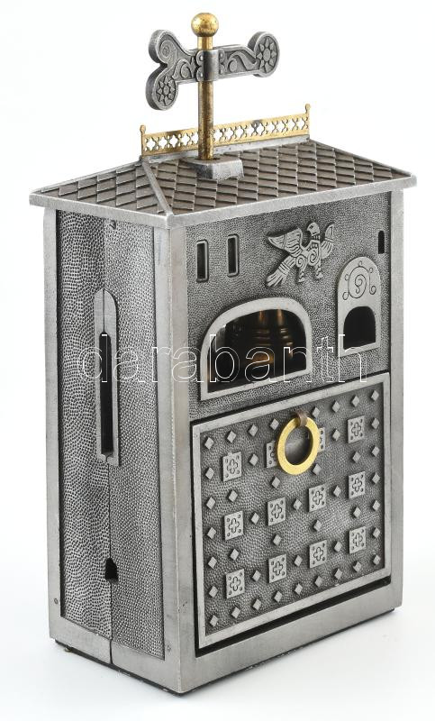 Fém házikó formájú cigarettatartó / kínáló, két fiókkal, csilingelő harangokkal, 26x13x8 cm - Image 2