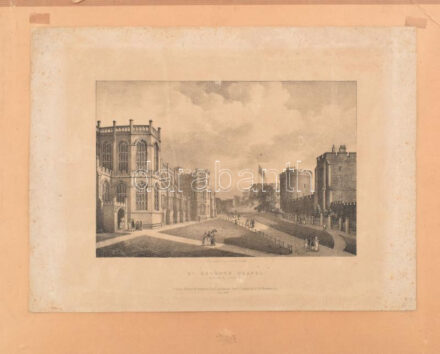 Maxim Gauci (1774-1854): Windsor kastély, St. George's chapel. Litográfia, papír. Jelzett a litográfián. Lapszéli foltokkal és kisebb szakadásokkal. Kartonra kasírozva. 15x22,5 cm.