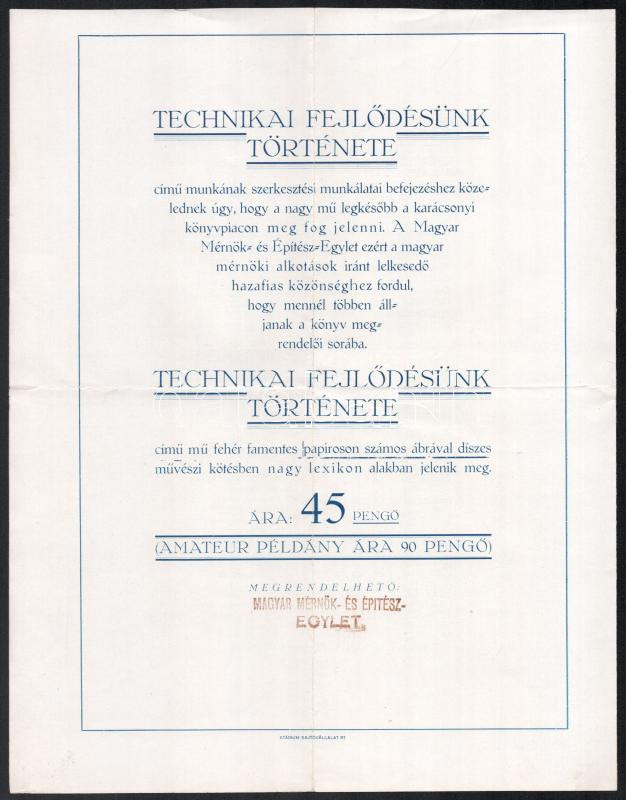 1927 A Technikai fejlődésünk története c. könyv reklám nyomtatványa 4 p - Image 2