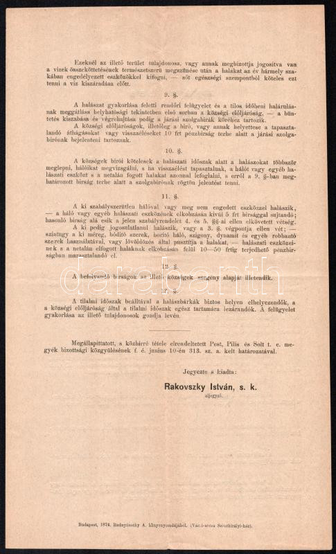 1874 Bp., Pest, Pilis és Solt megyék szabályrendelete a halászati jog gyakorlásáról - Image 2