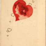 Coeur Dame / Art Nouveau lady with hearts. E.S.D.B. litho s: Carl Józsa (apró lyuk / tiny hole)