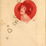Coeur Dame / Art Nouveau lady with hearts. E.S.D.B. litho s: Carl Józsa (felszíni sérülés / surface damage)