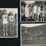 cca 1930-1940 Kovács József (szül. Kléri) (1911-1990) atléta, gátfutó, rövidtávfutó, 28-szoros országos bajnok, a magyar atlétika első Európa-bajnokának autográf aláírásai és sorai, 3 db őt ábrázoló, versenyeken készült