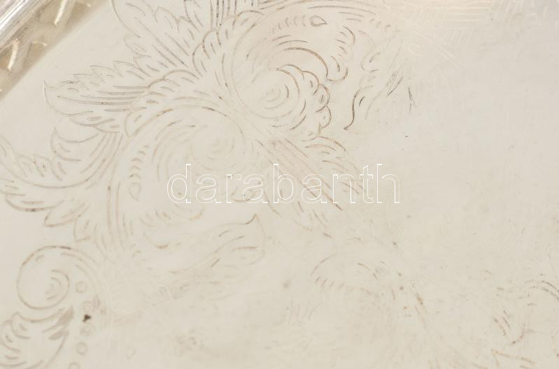 Ezüstözött fém tálca, áttört, kerek, jelzés nélkül, d: 28 cm - Image 3
