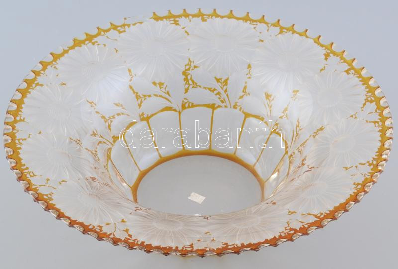 Haida cseh nagyméretű, csiszolt kínáló, csorba, jelzés nélkül, d: 28 cm