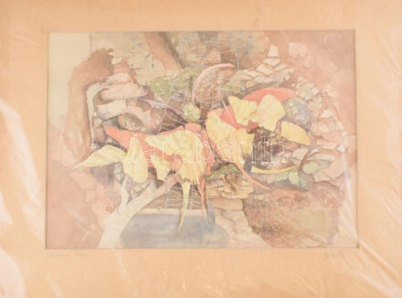 Szkotniczky Péter (?-): Összetört álom. Akvarell, papír, jelzett, paszpartuban, 32x46 cm