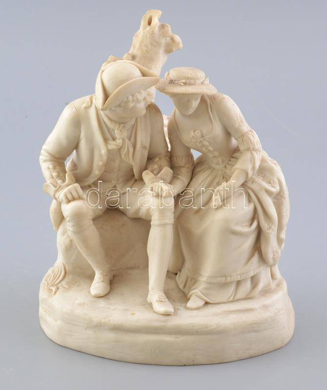 Jelzés nélkül, zsáner jelenet, biscuit porcelán, sérült, kopott. m: 19 cm