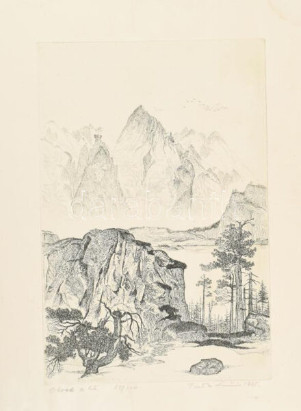 Tuka László (1924-2007): Olvad a hó. Rézkarc, papír, jelzett, számozott (88/100). Lap széle kissé foltos. 41,5x27,5 cm